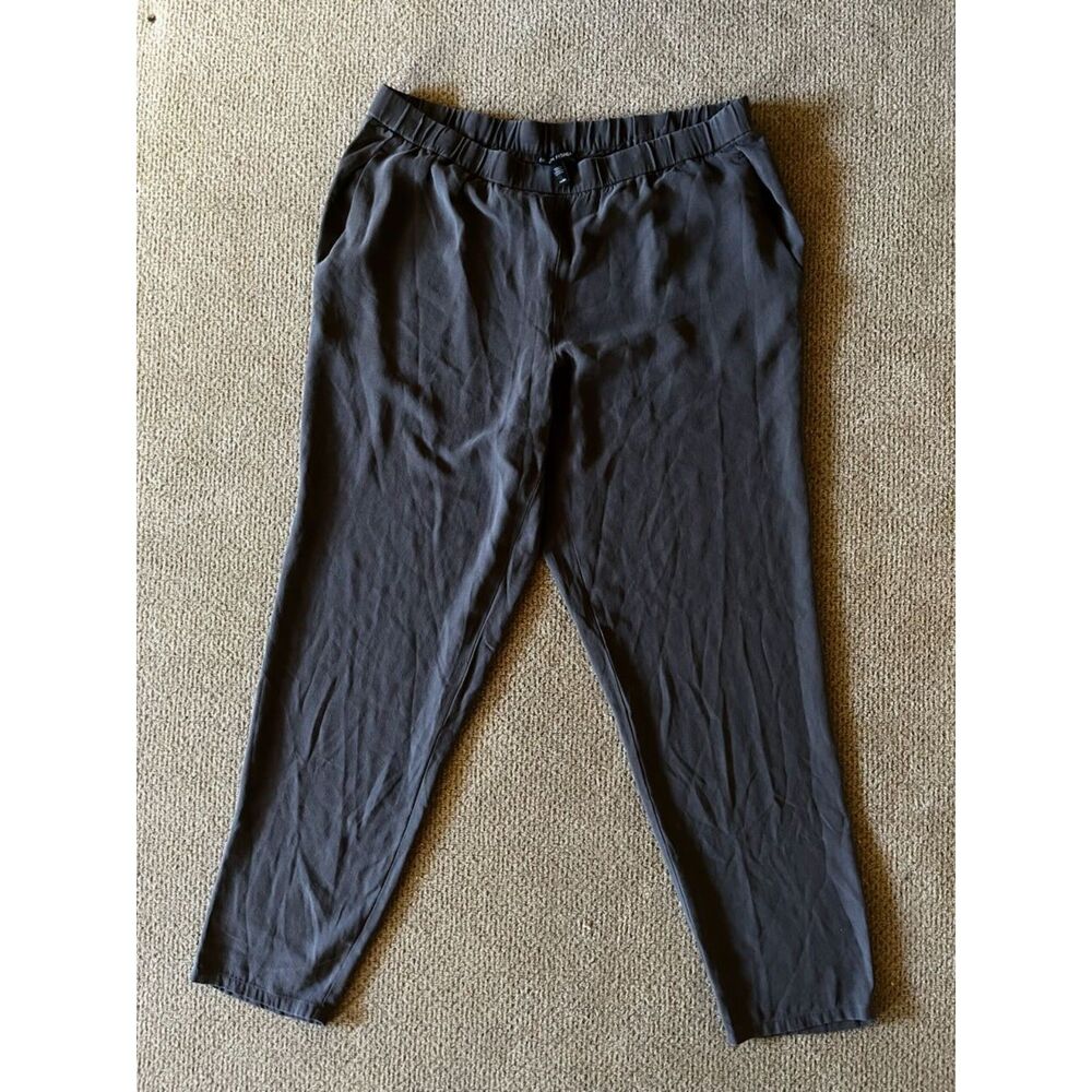 eileen fisher 100% silk charcoal gray pants size medium